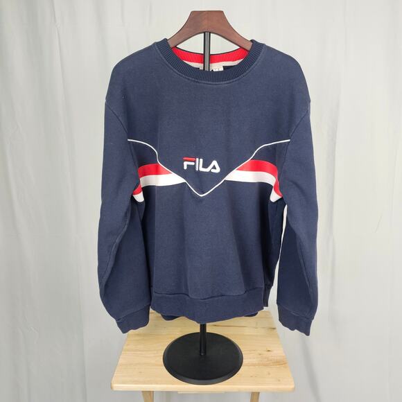 Fila Retro Style Heavy Cotton Crewneck Sweater XXL Navy Red White Logo - Picture 1 of 3